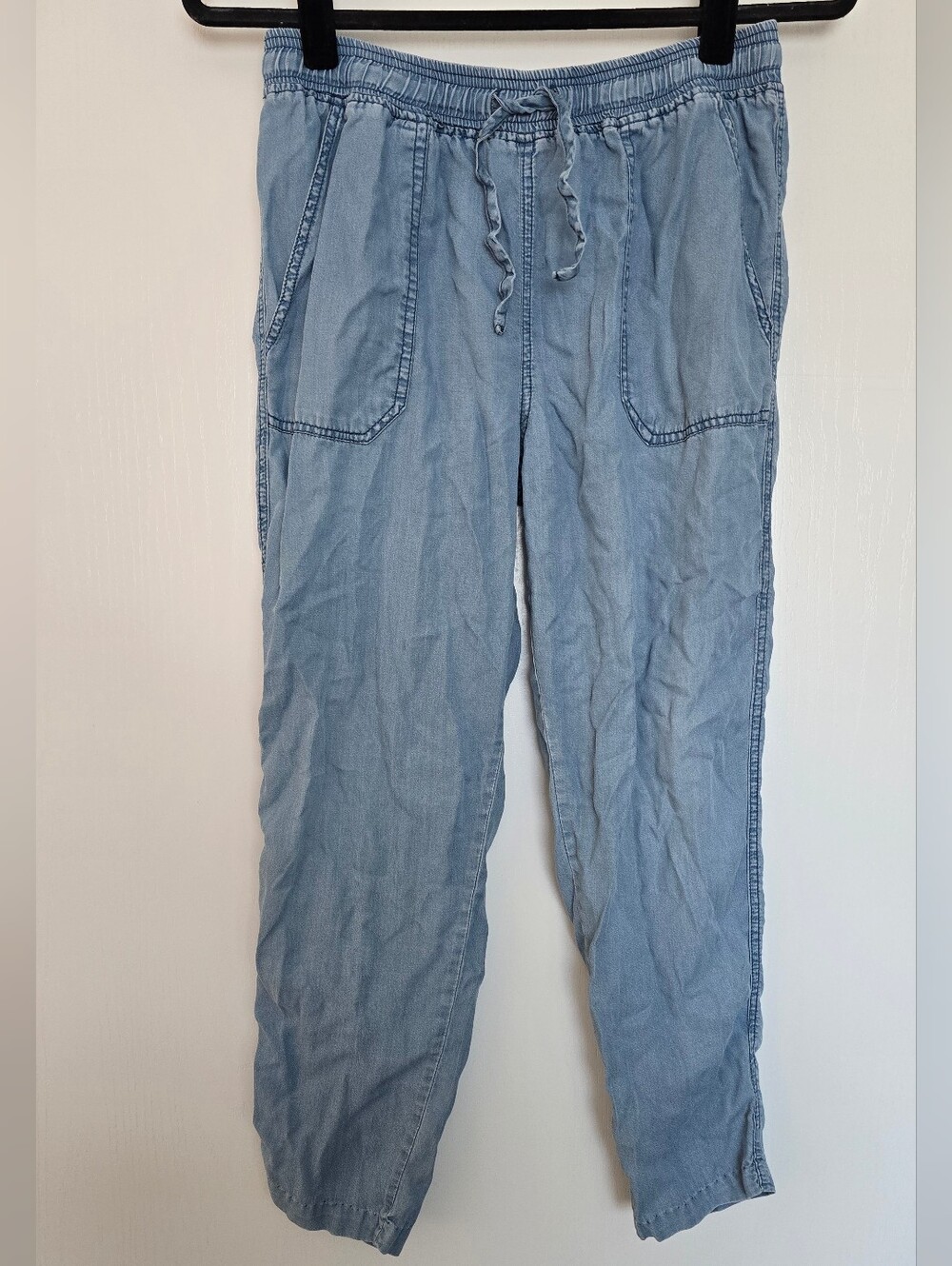 Thread + Supply - Light Blue Faux Denim Elastic Waist Paints With Pockets